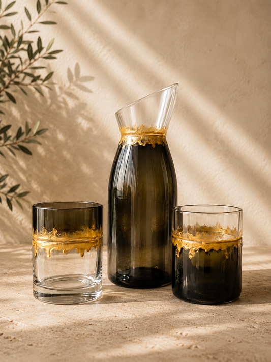 Set Rinascita Terra – Caraffa e 2 Bicchieri in Vetro Recuperato
