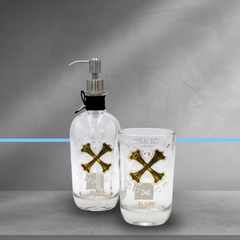 Set accessori bagno in vetro riciclato Bumbu – dispenser sapone e portaspazzolini artigianali