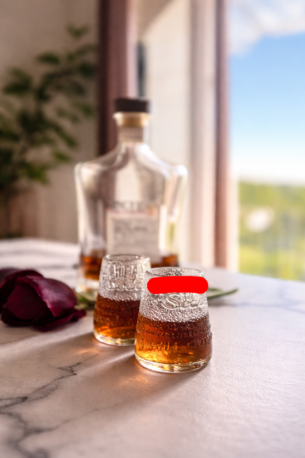 Bicchieri da amaro in vetro lavorato con liquore, design vintage per degustazione