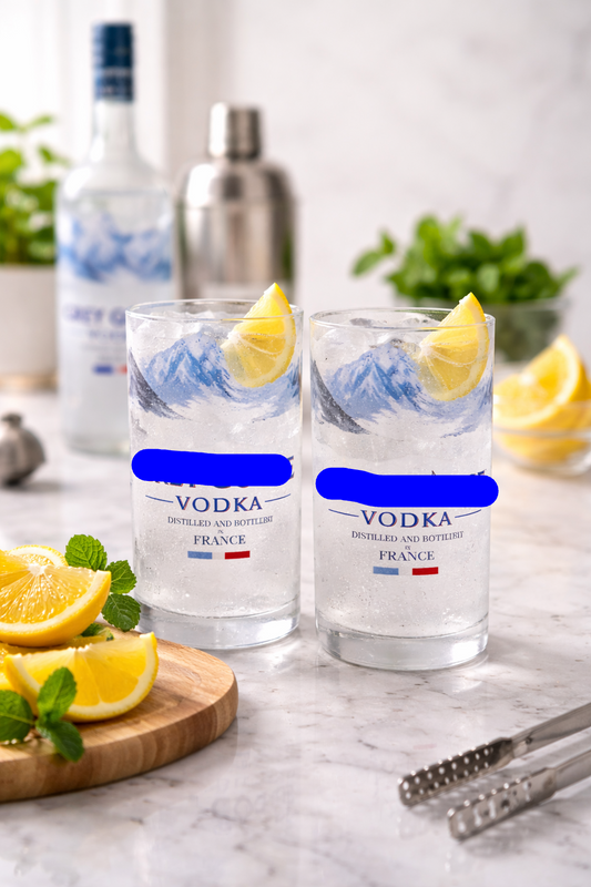 Set bicchieri in vetro riciclato Goose – Cocktail design (incisione personalizzata)