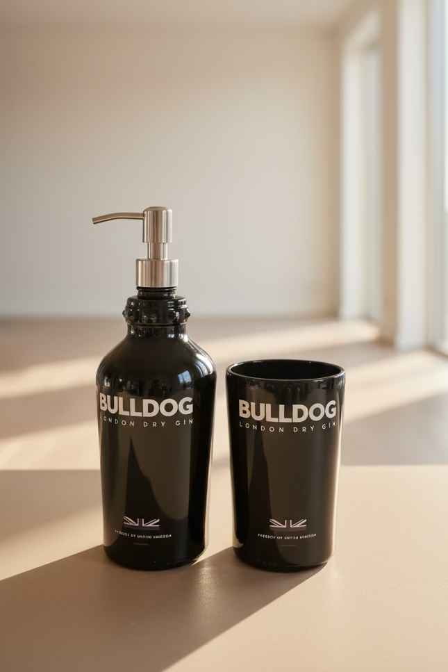 Dispenser sapone e portaspazzolini Bulldog in bottiglia gin riciclata