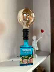 Lampada Portofino - Design Upcycling da Bottiglia Gin (incisione personalizzata)
