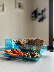 Set aperitivo completo in vetro riciclato con piatto e bicchieri coordinati design moderno