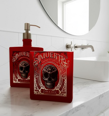 Set Bagno Amuerte Rosso Artigianale - Dispenser Sapone e Portaspazzolini