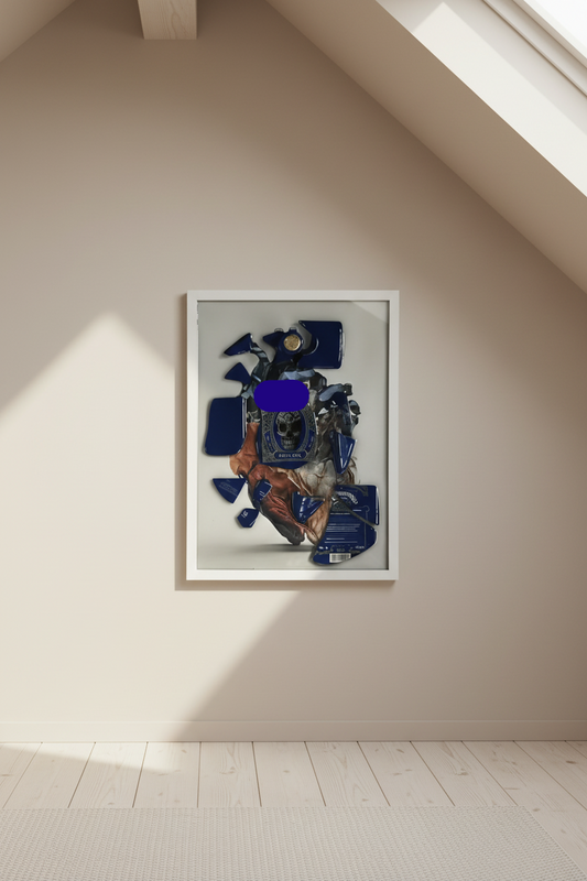 Teschio e Cuore Quadro di Design Artigianale Toni del Blu