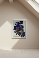 Teschio e Cuore Quadro di Design Artigianale Toni del Blu