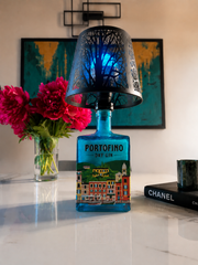 Lampada Bottiglia Gin Portofino 1.5lt – LED RGB USB con Telecomando, Design Artigianale
