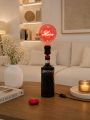 Lampada Abat-Jour Love | Bottiglia Brockmans Gin con Lampadina LED Decorativa Rossa
