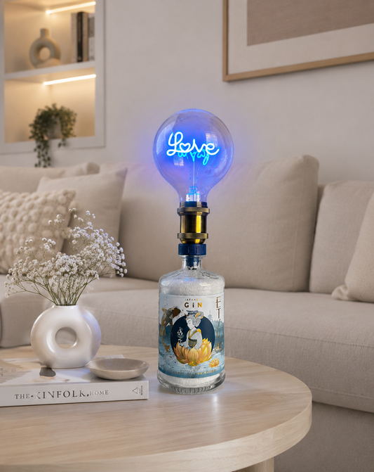 Lampada Etsu Gin Love LED Blu – Lampada Artigianale da Tavolo con Presa Elettrica
