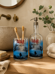 Set Bagno Tabarro | Dispenser Sapone e Portaspazzolini in Vetro Recuperato
