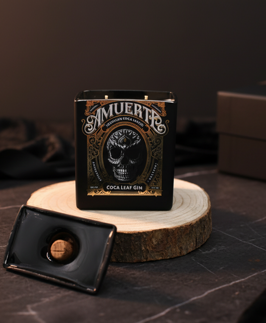 Candela Gin Amuerte Nera con tappo — Artigianale riciclata design teschio