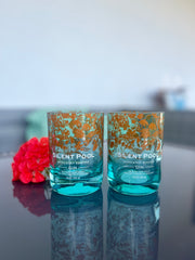 Set di 2 bicchieri in vetro riciclato con decoro floreale