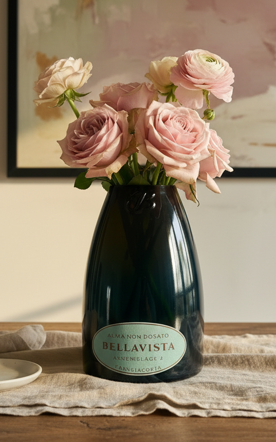 Vaso in vetro Bellavista con bouquet di fiori, idea regalo artigianale per la casa