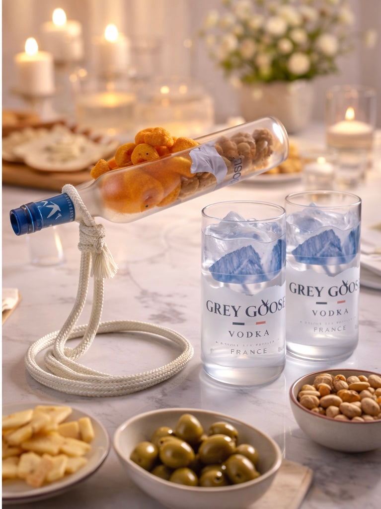 Set aperitivo Grey Goose con bicchieri e dispenser snack