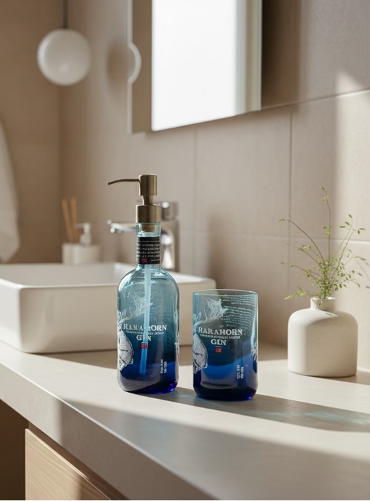 Set Bagno Harahorn Blu Artigianale - Dispenser Sapone e Portaspazzolini