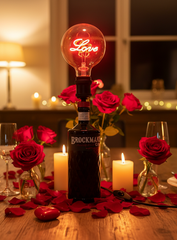 Lampada Abat-Jour Love | Bottiglia Brockmans Gin con Lampadina LED Decorativa Rossa