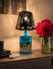 Lampada Bottiglia Gin Portofino 1.5lt – LED RGB USB con Telecomando, Design Artigianale