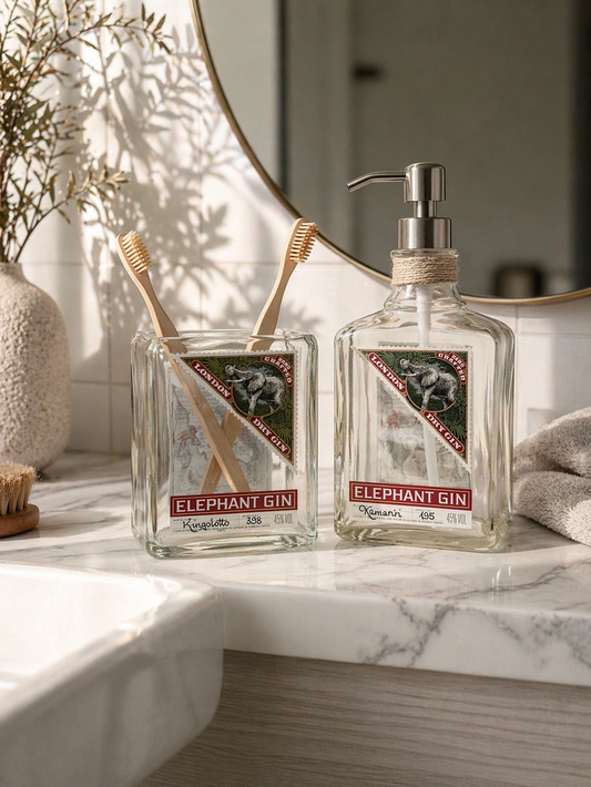 Set Bagno Elephant Gin – Portasapone e Portaspazzolini in Vetro