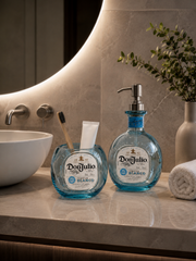 Set Bagno Design Don Julio – Dispenser Sapone & Portaspazzolini in Bottiglia Upcycled