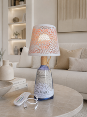 Lampada Gin Mare 1 Litro RGB – Bottiglia Originale con Paralume in Acciaio Traforato Bianco