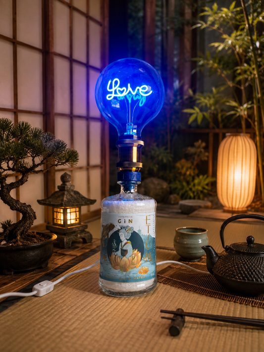 Lampada Etsu Gin Love LED Blu – Lampada Artigianale da Tavolo con Presa Elettrica