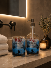 Set Bagno Tabarro | Dispenser Sapone e Portaspazzolini in Vetro Recuperato
