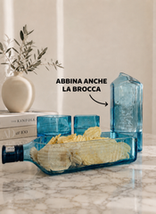Set Aperitivo da Bottiglie Blue Sapphire Riciclate - 2 Bicchieri + Piatto + Vassoio