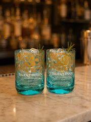 Set di 2 bicchieri in vetro riciclato con decoro floreale