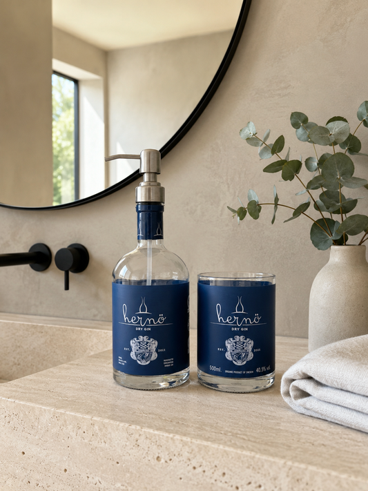 Set Dispenser Sapone e Bicchiere in Vetro Riciclato – Artigianale da Bottiglia Hernö Gin
