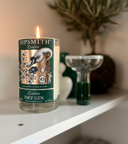 Candela Gin Sipsmith con tappo — Artigianale riciclata (incisione personalizzata)