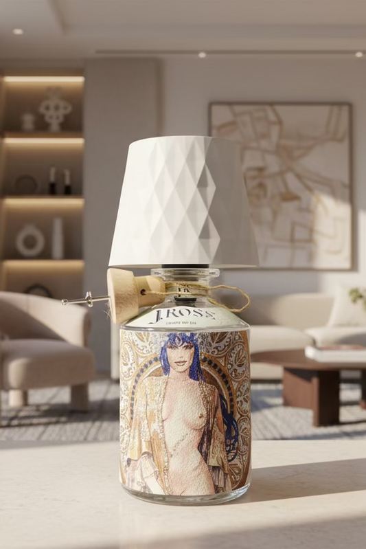 Lampada J.Rose Bianca con Ricarica USB - Bottiglia Upcycled con Luce Dimmerabile