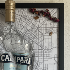 Quadro Campari Artigianale – Pezzo Unico con Bottiglia Originale e Rose Naturali